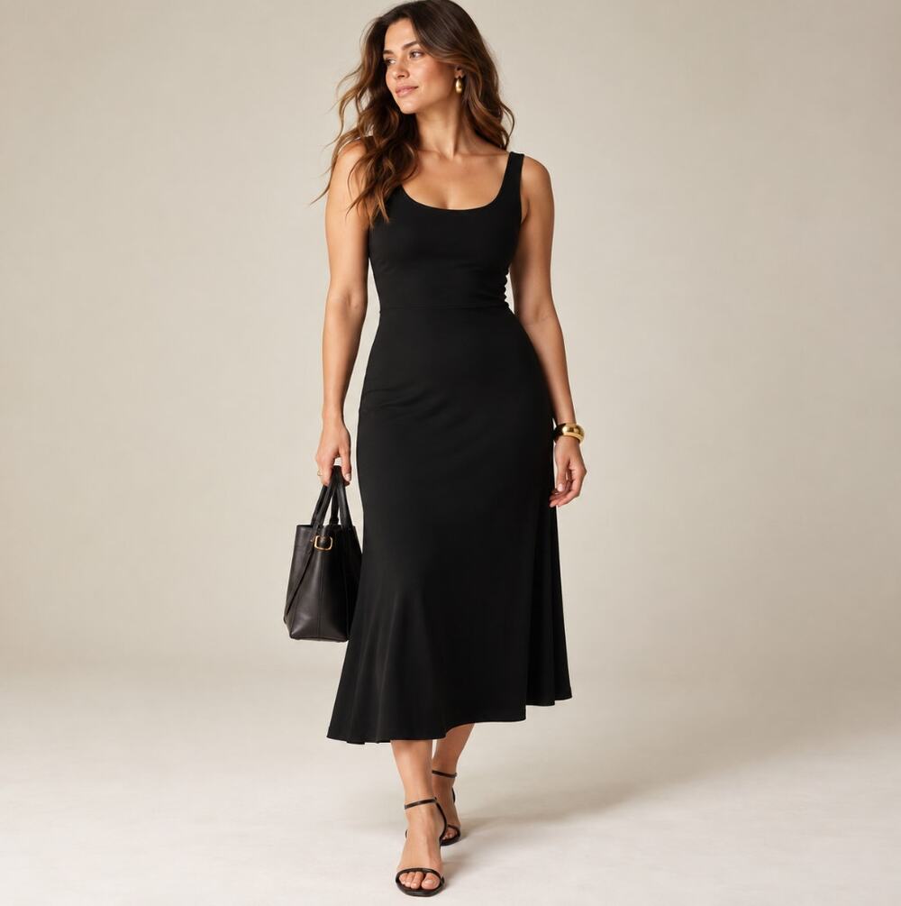 J. CREW Scoopneck A-Line Maxi Dress in Matte Jersey Black Sz 3X NWT $129 {3H54}